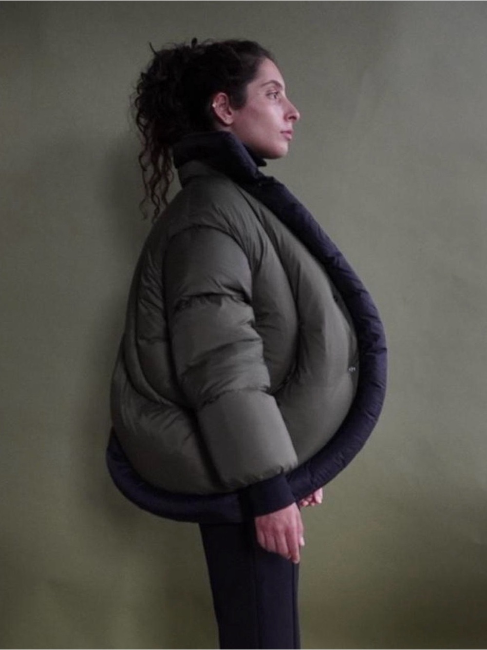 Olive Green Puffer Jacket with Black Trim - Unisex Jackets & Coats - Picture 3 of 7
